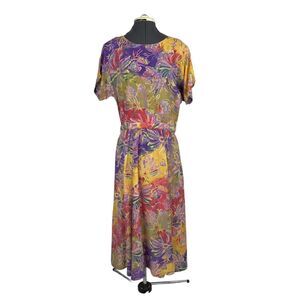 Together Floral Midi Dress sz 6 Pleated Keyhole Back Cottagecore 80's VTG